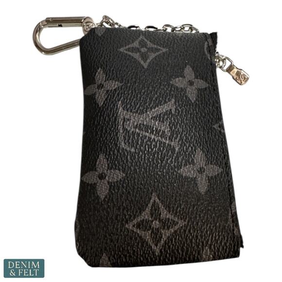 Louis Vuitton Monogram Canvas Key Pouch Coin Card Holder Chain Black~Grey - Picture 4 of 11